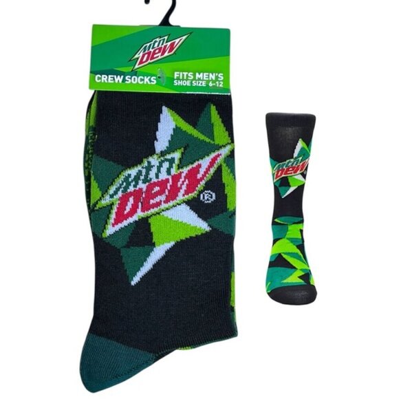 Socks Mountain Dew Novelty Crew Length Reinforced Black Green Unisex Men 6-12 - Picture 2 of 16